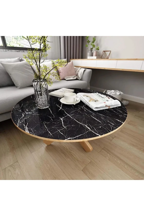 Yapışkanlı Folyo Dolap Masa Tezgah Kaplama Folyosu Siyah Mermer Desenli Folyo 5 Metre × 60 Cm - Resim 4