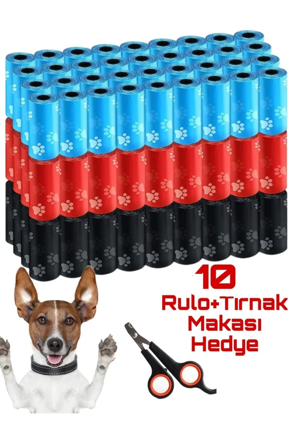 10 Rulo Köpek Kaka Poşeti Eko Set Kedi Dışkı Torbası 150 Parça Poşet Ve Evcil Hayvan Tırnak Makası