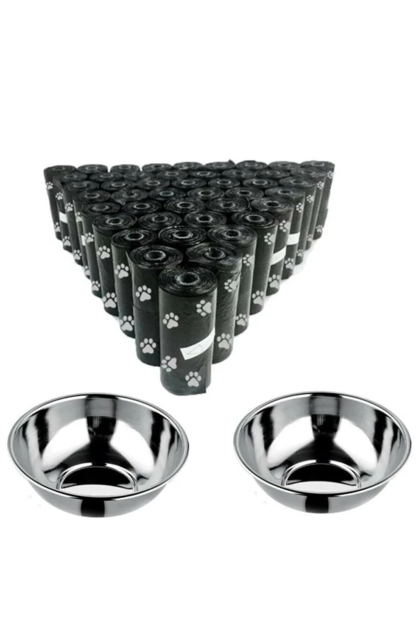 12 Rulo 180 Parça Poşet Içerir) Köpek Kaka Poşeti Eko Set Ve 2'li Mama Ve Su Kasesi Hediye - Resim 2