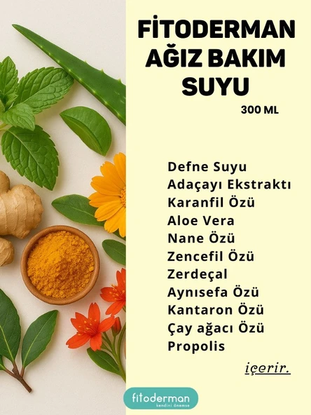 Fitoderman Lauradenti Diş Plak Önleyici'' Nefes Tazeleyici Ağız Bakım Suyu 300 ML - Resim 4