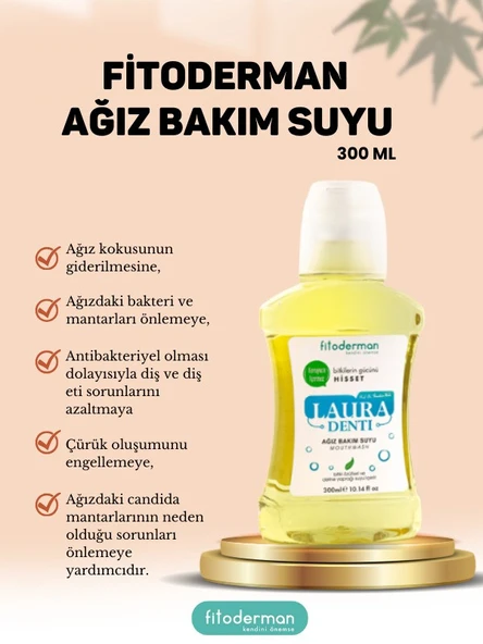 Fitoderman Lauradenti Diş Plak Önleyici'' Nefes Tazeleyici Ağız Bakım Suyu 300 ML - Resim 3