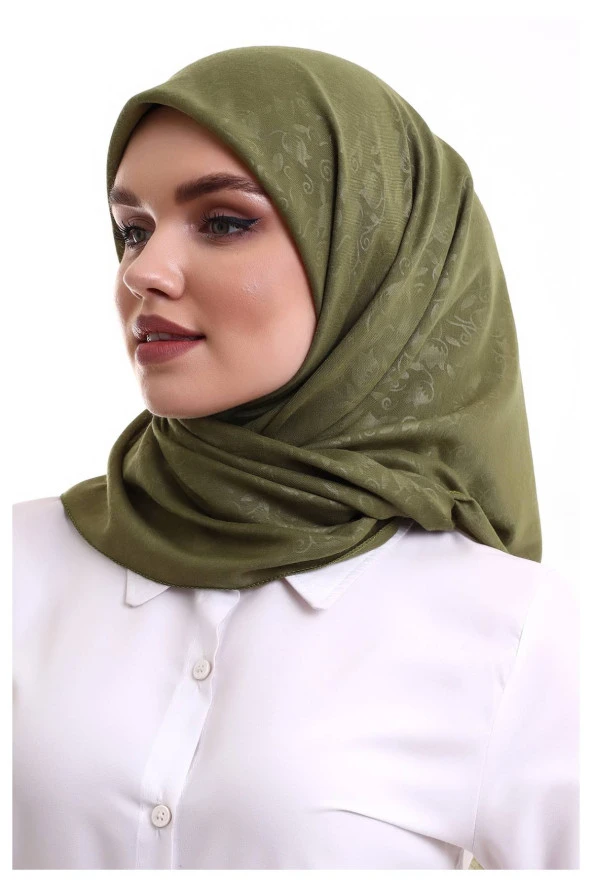 Kofra Desenli Baş Örtü - Koyu Yeşil - 3