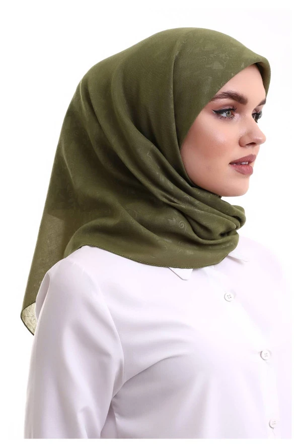 Kofra Desenli Baş Örtü - Koyu Yeşil - 4