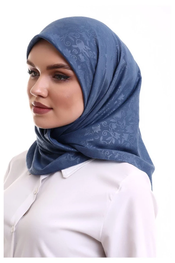 Kofra Desenli Baş Örtü - Mavi - 3