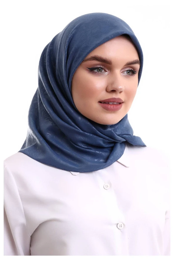Kofra Desenli Baş Örtü - Mavi - 4