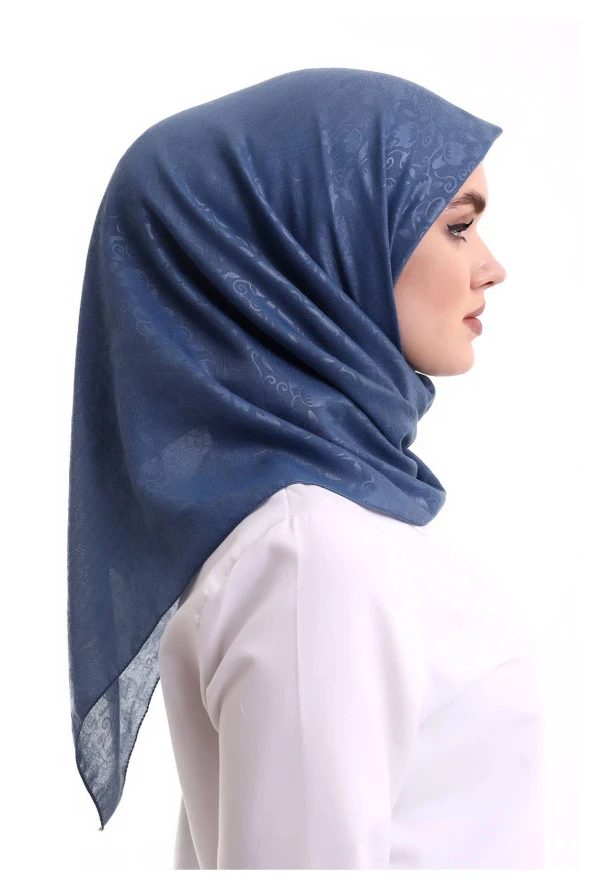 Kofra Desenli Baş Örtü - Mavi - 5