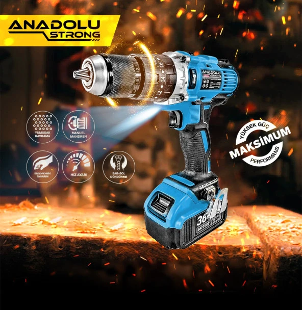 Anadolu Strong Ans1054-M Profesyonel Darbeli Akülü Matkap Çift Akülü Metal Mandren - 5