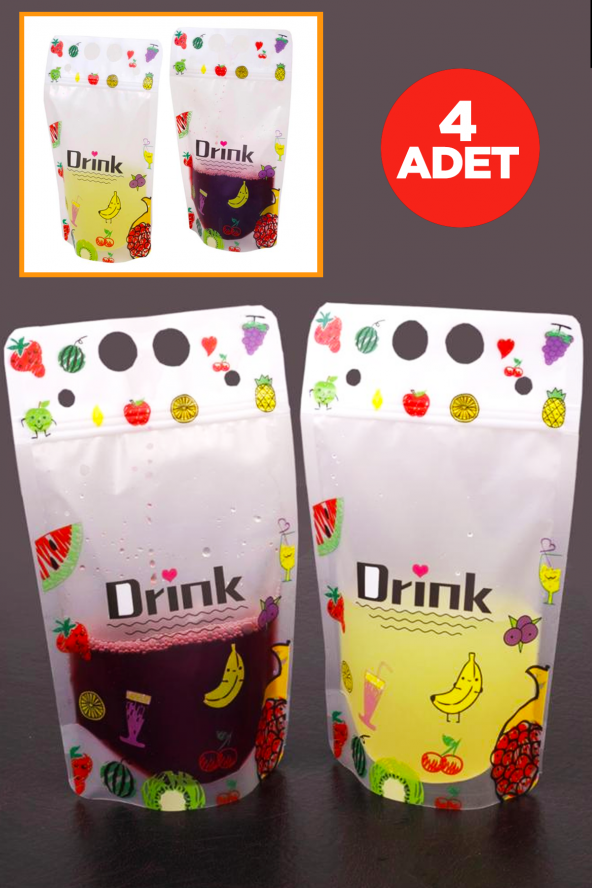 Drink Desenli Kilitlenebilir Poşet İçecek Çantası 4 ADET