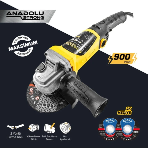 Anadolu Strong DM803 Devir Ayarlı Spral Taşlama Makinası Avuç İçi Taşlama 115 mm 2 Adet Disk Hediye - 6