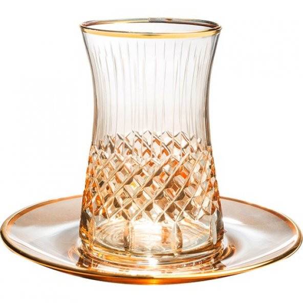 Kcd Antik Sarı 6 Kişilik 12 Parça Çay Bardak Seti - 2