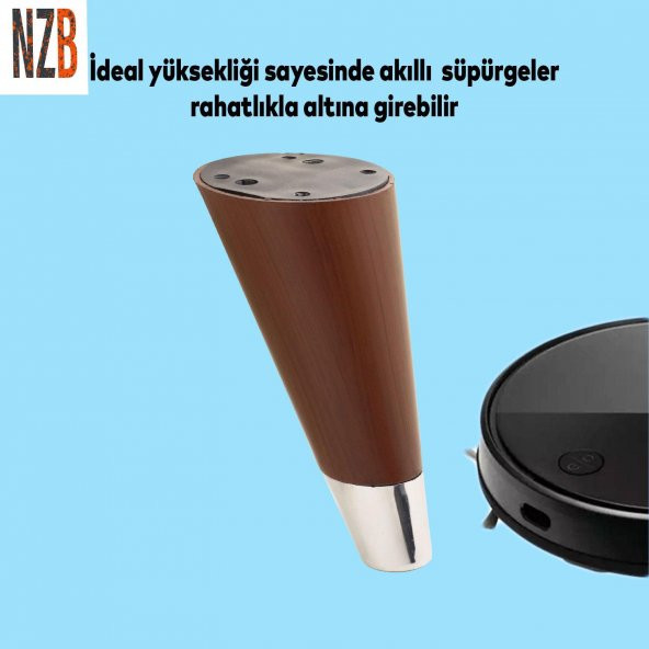 Lüks Mobilya Sehpa TV Ünitesi Koltuk Ayağı 12 cm Kahverengi Ahşap Desenli Ayak - 2
