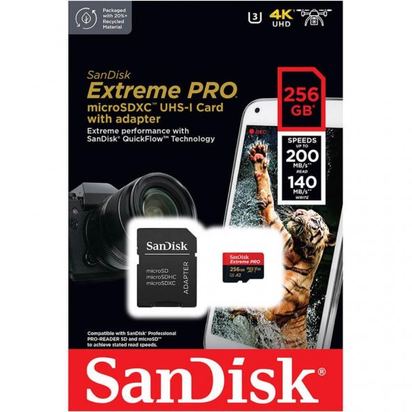 Sandısk Extreme Pro 256GB Mıcro Sd Hafıza Kartı 200Mb/90Mb SDSQXCD-256G - 3