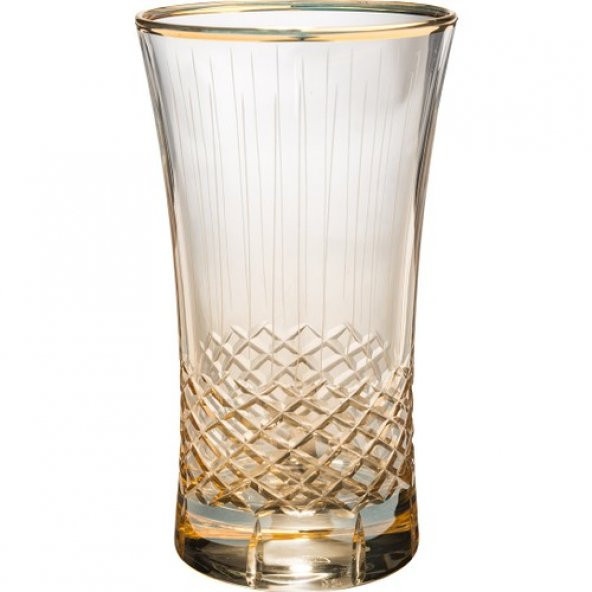 Kcd Antik Sarı Kesme El Dekor Yaldızlı 6 Adet Desenli Su ve Meşrubat Bardak Takımı - Resim 2