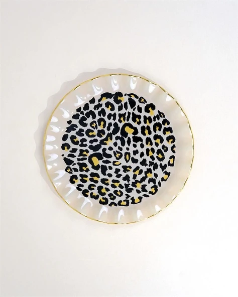 Glore Leopar Wavy Altın Yaldızlı 6 Kişilik Cam Pasta Tabağı Takımı 25098 ürün görseli 1