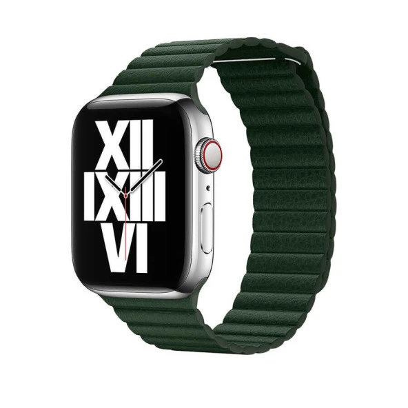 Apple Watch 38mm KRD-09 Deri Lop Kordon Saat Değildir.  Koyu Yeşil