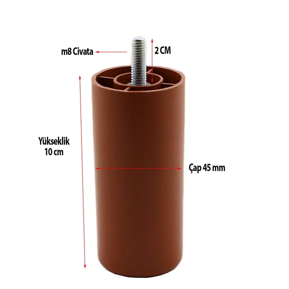 SANCAK Gizli Ayak (KAHVE) (M/8) Silindir Destek Ayağı 10 cm - 2