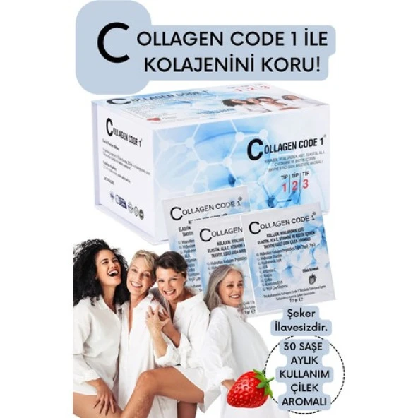 Collagen Code1 Tıp1-2-3 Kolajen+Hyaluronik Asit+C Vitamini Çilek Aromalı
