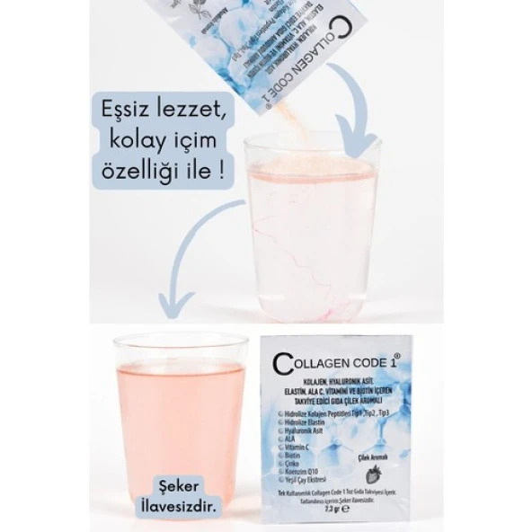 Collagen Code1 Tıp1-2-3 Kolajen+Hyaluronik Asit+C Vitamini Çilek Aromalı - Resim 3
