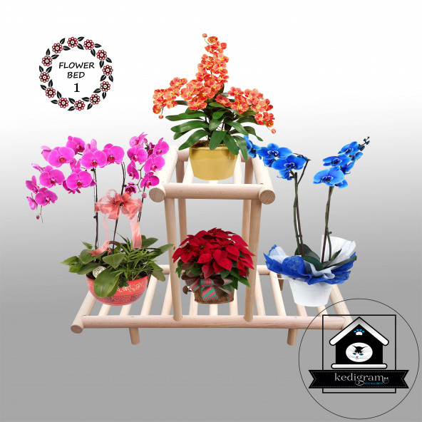 Natural Ahşap Çiçeklik 1 - Sağlam Ürün - Çiçek Saksı Standı - Balkon Saksılık - Raf Sehpa