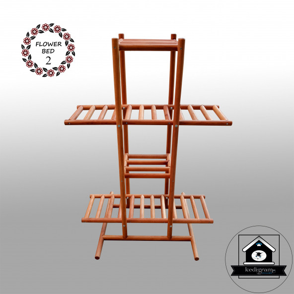 Eskitme 8'li Ahşap Çiçeklik 2 - Katlanır Sağlam Ürün - Çiçek Saksı Standı - Saksılık - Raf Sehpa - 3