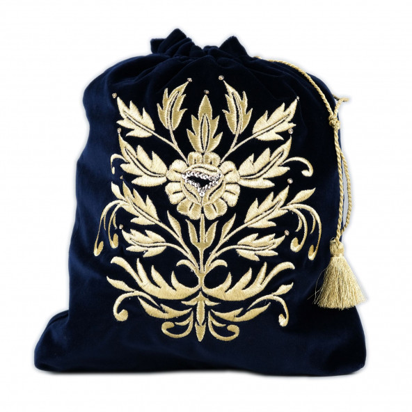 Sarı Simli Lacivert Ayakkabı Çantası