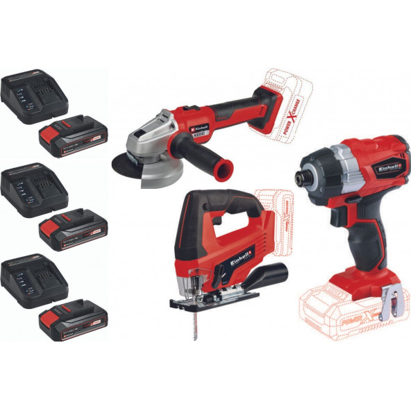 Einhell axxio 18/115 Q Avuç Taşlama TC-JS 18 li Dekupaj TE-CI 18 BL Vidalama 3x2.5ah Akülü Set