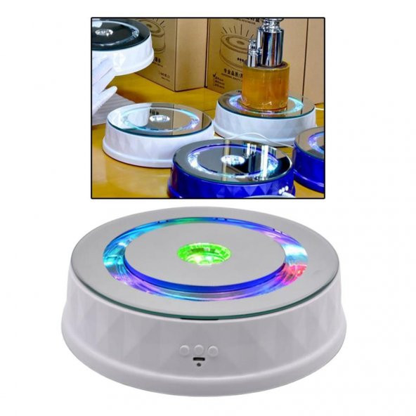 Ürün Çekimi Vitrin için 360° Dönen Renkli Işıklı Sunum Standı 8 KG - 2