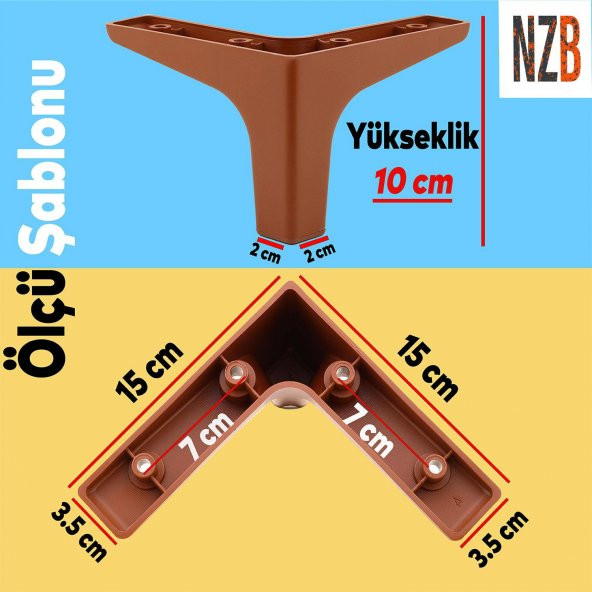 Lüks Mobilya Kanepe Sehpa TV Ünitesi Koltuk Ayağı 10 cm Kahverengi Baza Ayak - Resim 2