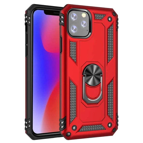 Apple iPhone 11 Pro Yüzüklü Tank Kılıf Bordo - 1