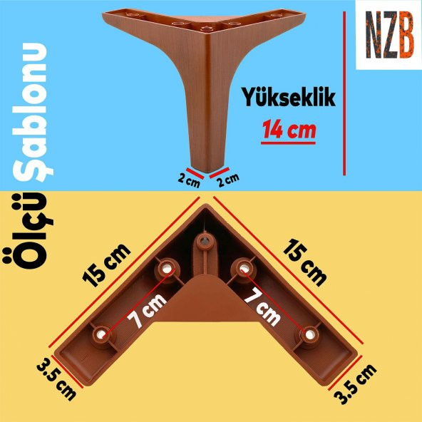 Lüks Mobilya Kanepe Sehpa TV Ünitesi Koltuk Ayağı 14 cm Ahşap Desenli Kahverengi Baza Ayak - 2