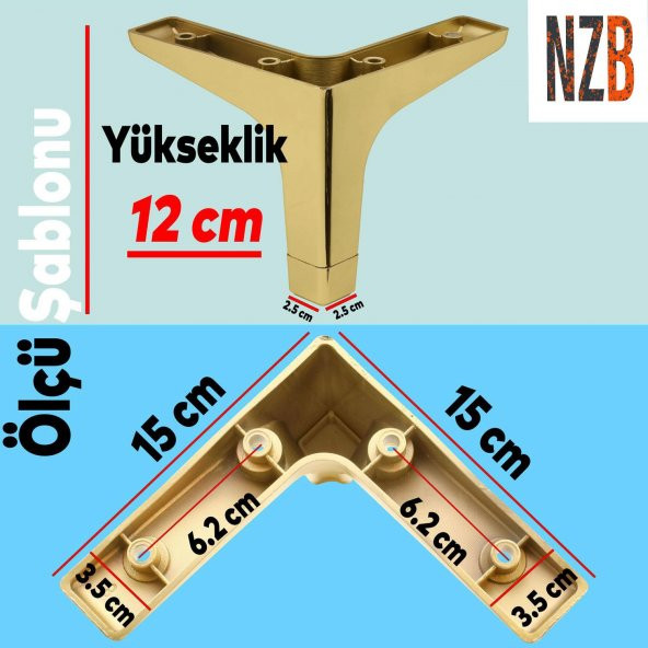 Lüks Mobilya Kanepe Sehpa TV Ünitesi Koltuk Ayağı 12 cm Altın Gold Baza Ayak - 2