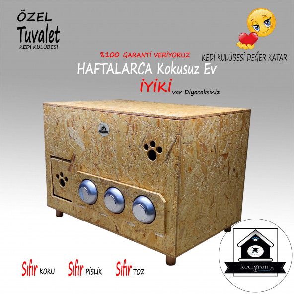 Özel Kedi Tuvaleti - Garanti Veriyoruz - Sıfır Koku Sıfır Toz - Temiz Ev Temiz Hava Kapalı Tuvalet Kabı - 3