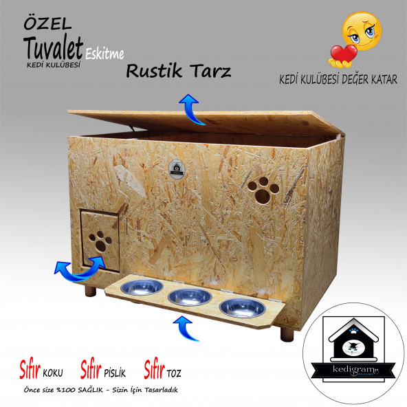 Özel Kedi Tuvaleti - Garanti Veriyoruz - Sıfır Koku Sıfır Toz - Temiz Ev Temiz Hava Kapalı Tuvalet Kabı - 4