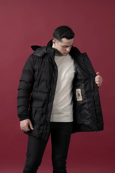 SİR KAPŞONLU (KAPŞON ÇIKMALI ) ŞİŞME ERKEK KABAN - 10