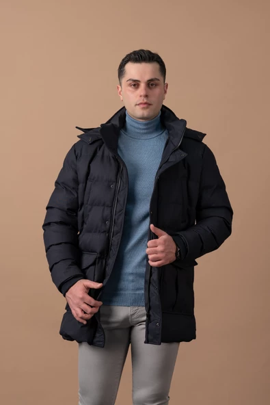 SİR KAPŞONLU (KAPŞON ÇIKMALI ) ŞİŞME ERKEK KABAN - 2