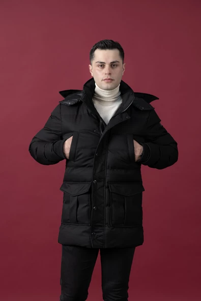 SİR KAPŞONLU (KAPŞON ÇIKMALI ) ŞİŞME ERKEK KABAN - 7