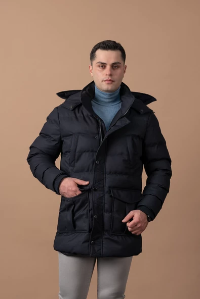 SİR KAPŞONLU (KAPŞON ÇIKMALI ) ŞİŞME ERKEK KABAN