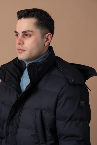 SİR KAPŞONLU (KAPŞON ÇIKMALI ) ŞİŞME ERKEK KABAN - 6