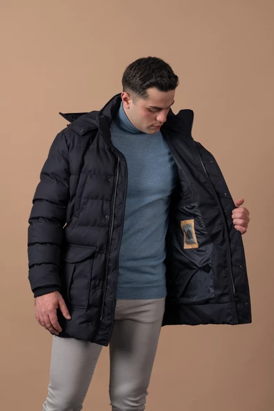 SİR KAPŞONLU (KAPŞON ÇIKMALI ) ŞİŞME ERKEK KABAN - 3