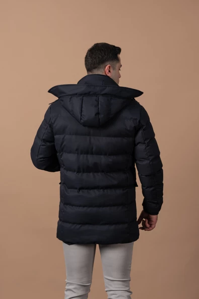 SİR KAPŞONLU (KAPŞON ÇIKMALI ) ŞİŞME ERKEK KABAN - 5