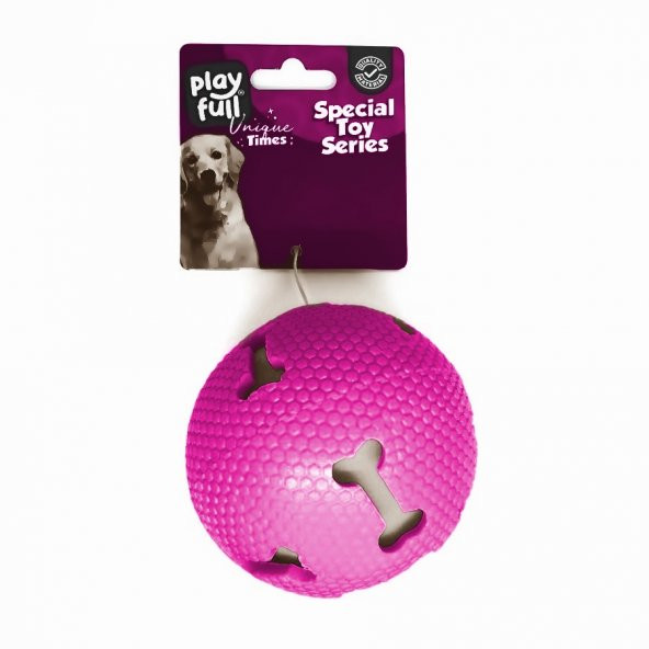 Playfull Işıklı Kemik Desenli Plastik Top Köpek Oyuncağı 7,5 Cm Pembe
