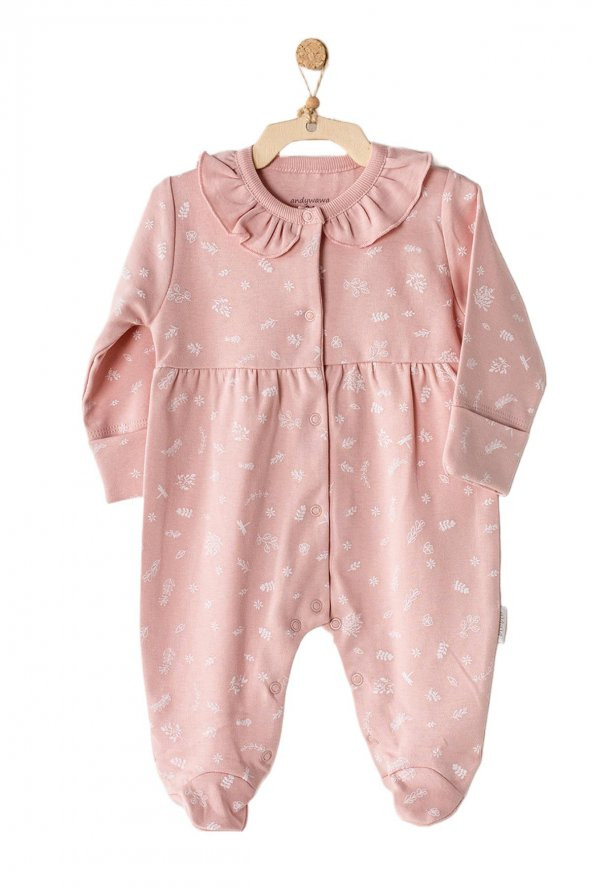 Andywawa Kız Bebek Yaprak Temalı Organik Pembe Tulum AC23065 - 2