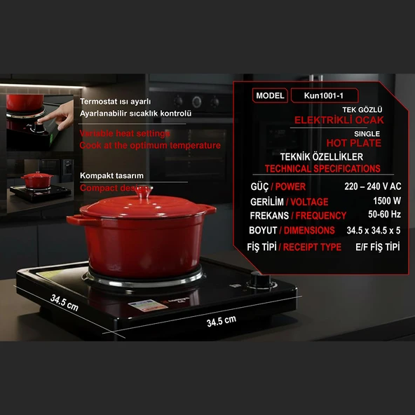Kunhya Tekli Elektrikli Ocak Tek Gözlü Elektrikli Ocak - Resim 4
