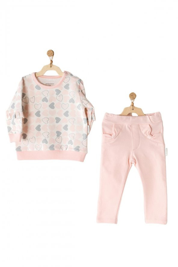 Andywawa Kız Bebek Kalp Temalı Pembe Alt Üst Bebek Takım Ac23250