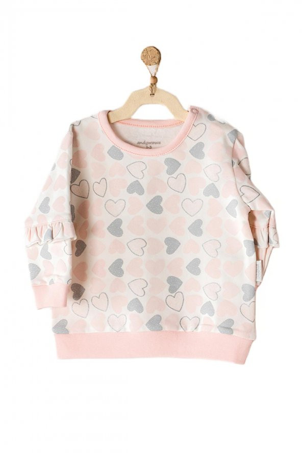 Andywawa Kız Bebek Kalp Temalı Pembe Alt Üst Bebek Takım Ac23250 - 2