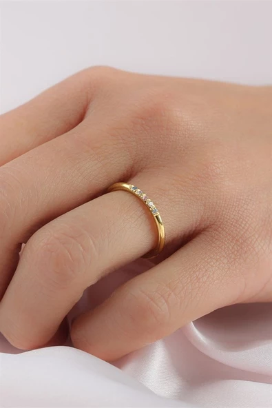 Gümüş Minimal Renkli Taşlı Alyans Yüzük ürün görseli 1