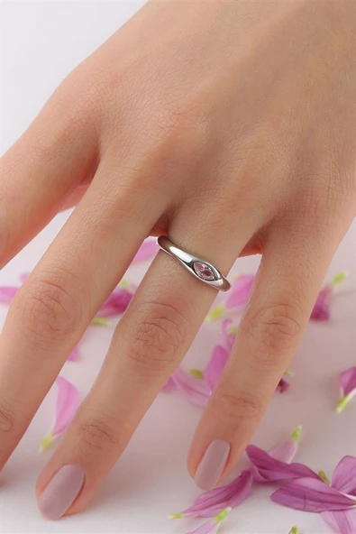 Gümüş Pembe Mekik Taşlı Tasarım Yüzük ürün görseli 1