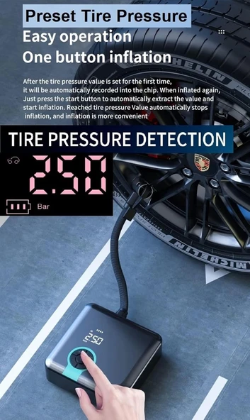 Auhma A5544 Dijital Ekranlı Kompresörlü Hava Pompası | 4000mAh Powerbank | LCD Ekran, LED Işık, Hızlı Şarj Özellikli - 3