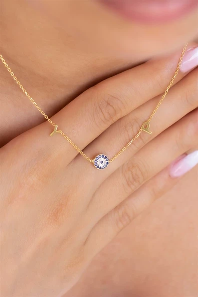 Gümüş Nazarlı Harf Kolye ürün görseli 1