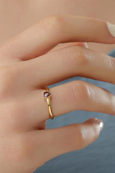 Gümüş Renkli Taşlı Kalp Yüzük ürün görseli 1